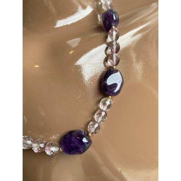 26" Polished Amethyst & Fire Polished Crystal Necklace wit 14K Gold Filled Clasp - Picture 2 of 3